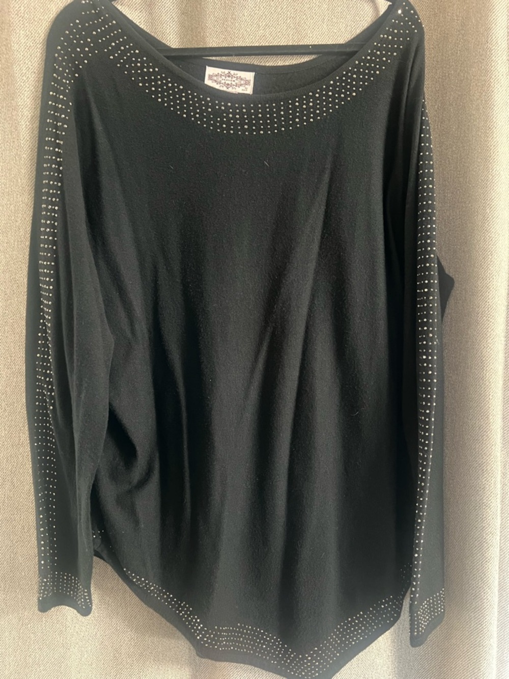 Black Studded Long Sleeve Top